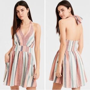 American Eagle Outfitters Linen Blend Halter Mini Dress